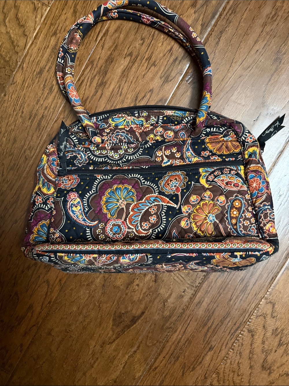 Vera Bradley Black Paisley Quilted Handbag with Multicolor Floral Print